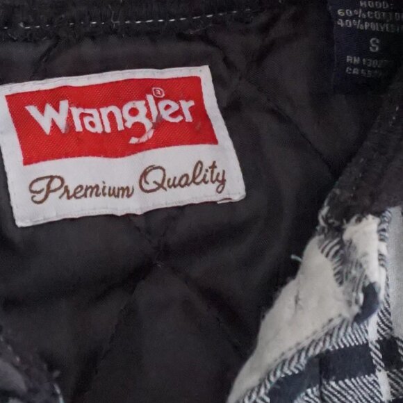 Vintage Wrangler White Black Plaid Quilt Lined Hooded Cotton Button Up Shacket S - Picture 10 of 11